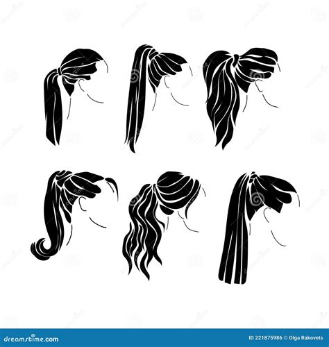 Hairstyle Ponytail Silhouettes Set Options For Trendy Female