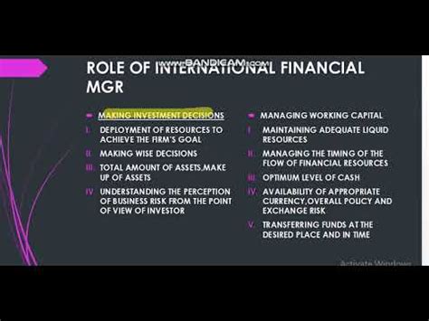 Several functions of financial managers, including cash management and risk management, are help management make financial decisions. ROLE OF INTERNATIONAL FINANCIAL MANAGER INTERNATIONAL ...
