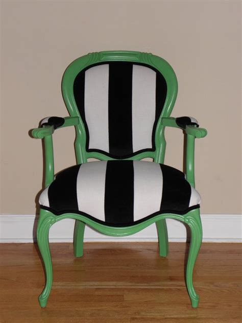 Striped living room chairs : Green Painted Refurbished Upholstered Black and White Stripe Armchair | Armchair, Wood arm chair ...