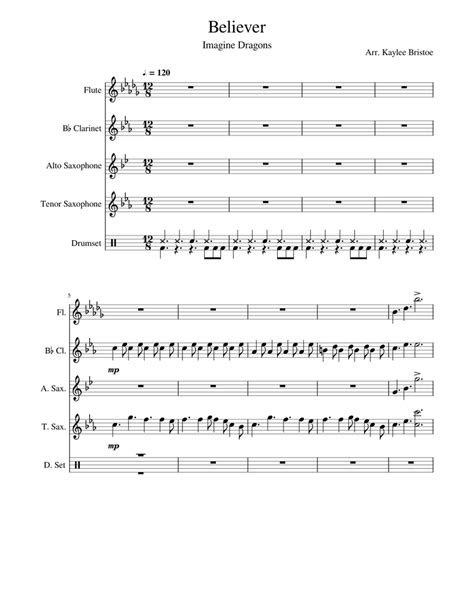 Believer Imaginedragons Sheet Music For Flute Clarinet In B Flat