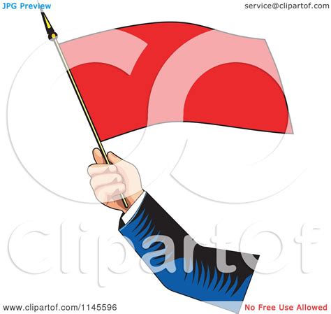 Clipart Of A Retro Hand Waving A Red Flag Royalty Free Vector