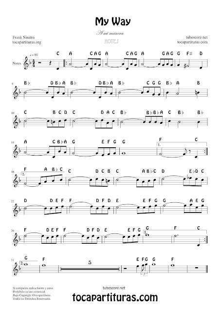 Tocapartituras A Mi Manera Partitura Con Notas En Letra En Letra My