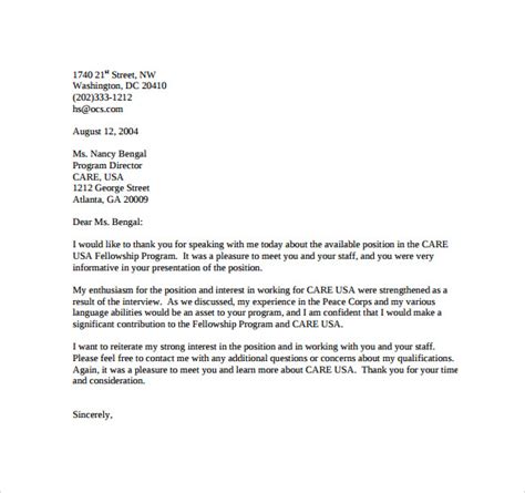 Cover letter for interview sample (text). FREE 8+ Sample Interview Follow Up Letter Templates in PDF ...