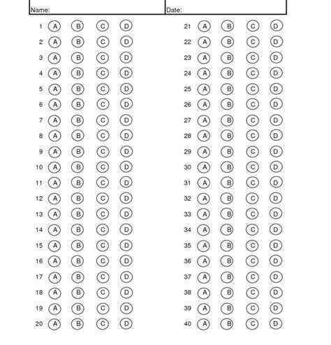 Multiple Choice Answer Sheet Maker Questions Test Throughout Blank