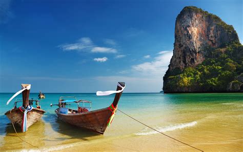 Rock Sky Thailand Beach Boats Coolwallpapersme