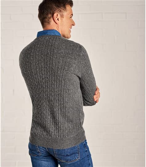Charcoal Mens Cashmere And Merino Cable Crew Neck Sweater Woolovers Us
