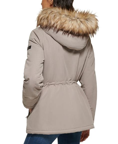 Dkny Womens Faux Fur Trim Hooded Anorak Created For Macys And Reviews