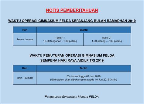 Pejabat pos sandakan is temporarily closed until further notice to carry out precautionary measures as advised by the moh. FELDA - Notis Waktu Operasi Gimnasium Menara Felda