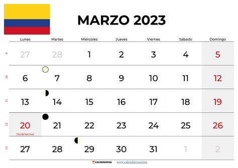 Descargar Calendario Marzo 2023 Colombia Para Imprimir