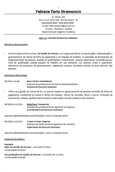 Modelos De Curriculum Vitae Pronto Cv Pronto Baixar E Preencher