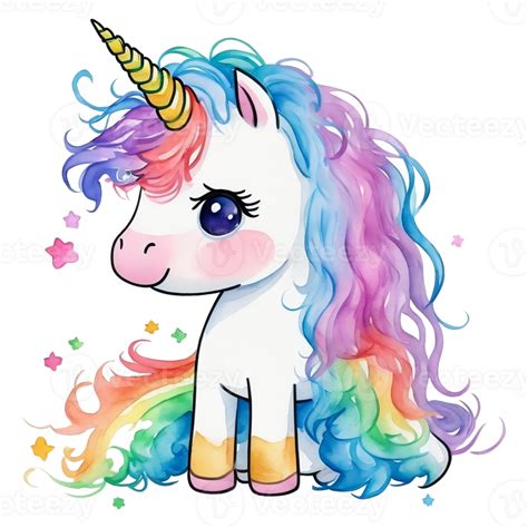 Cute Unicorns With Rainbow Hair Ai Generative 24507773 Png
