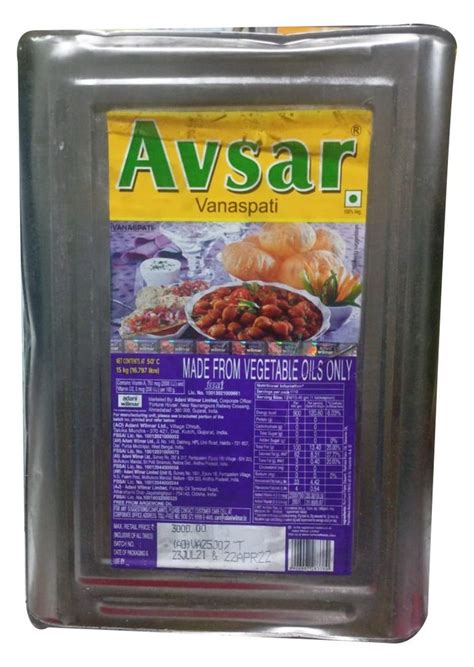 Mono Saturated 15kg Avsar Vanaspati Ghee Packaging Type Tin At Best