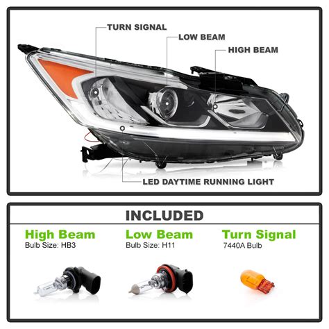 For 2016 2017 Honda Accord Ex L Sport Led Drl Headlight Headlamp