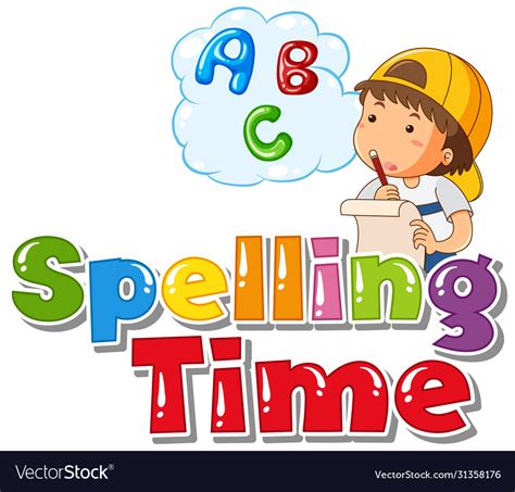 Font Design For Word Spelling Time With Boy Vector Image