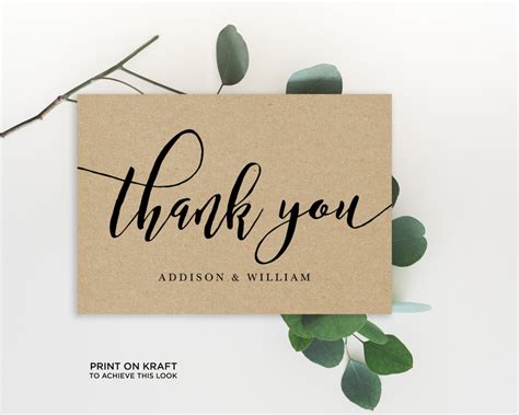 Thank You Folded Card Editable Template Calligraphy Etsy