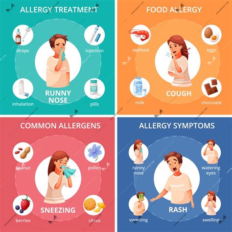 Allergy Concept Icons Set With Food Allergy Symbols Cartoon Isolated