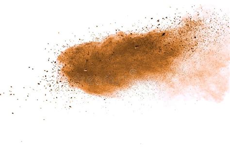 Abstract Of Brown Powder Explosion On White Background Stock Image
