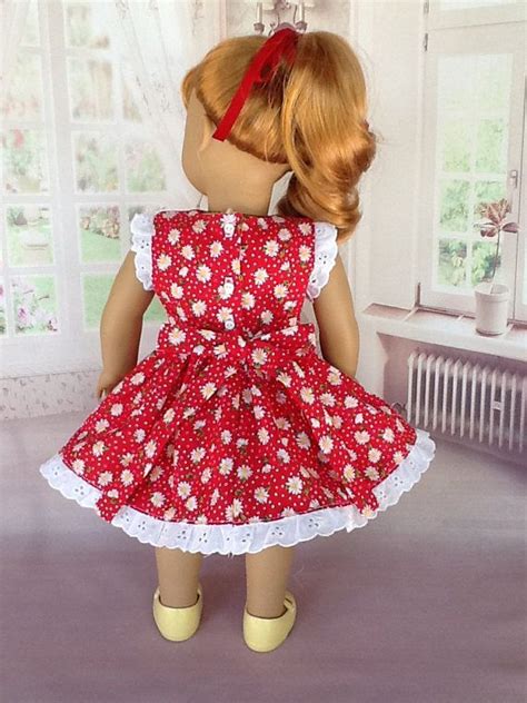 18 inch doll dress fits american girl dolls red daisy with eyelet trim 18 inch doll dress