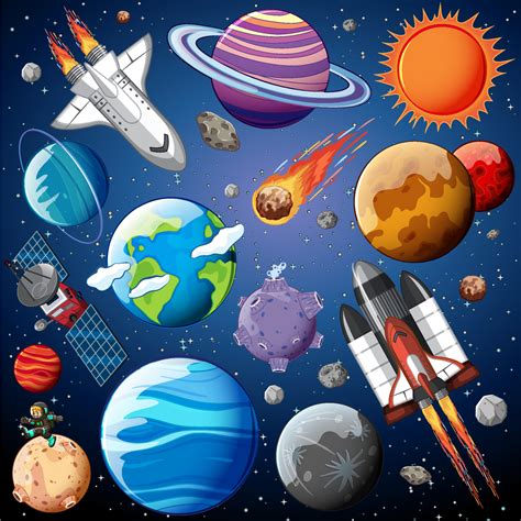 Set Of Space Objects In Space 7474128 Vector Art At Vecteezy