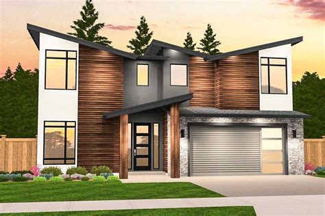 Angular Modern House Plan With 3 Upstairs Bedrooms 85209ms