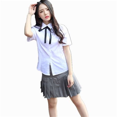 일본 소녀 학교 교복 한국 학생 여성 흰색 셔츠 회색 주름 치마 클래스 서비스 정장 여성용 의상 에서일본 소녀 학교 교복