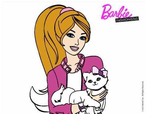 Dibujo de Barbie con su linda gatita pintado por en Dibujos net el día