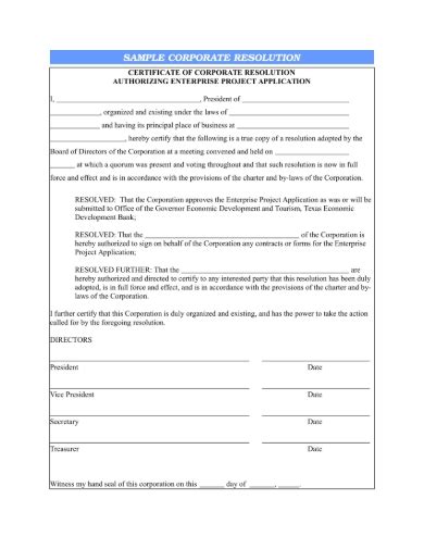 Free 5 Corporate Resolution Forms In Pdf Ms Word