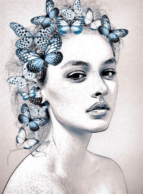 Woman With Butterflies 2 Framed Art Print By Dada22 Vector Black