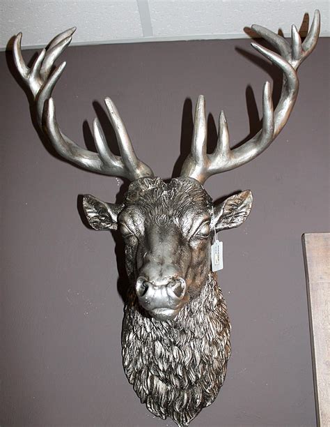 Large Wall Mounted Stags Head ~ Antique Silver Effect Stag Wall