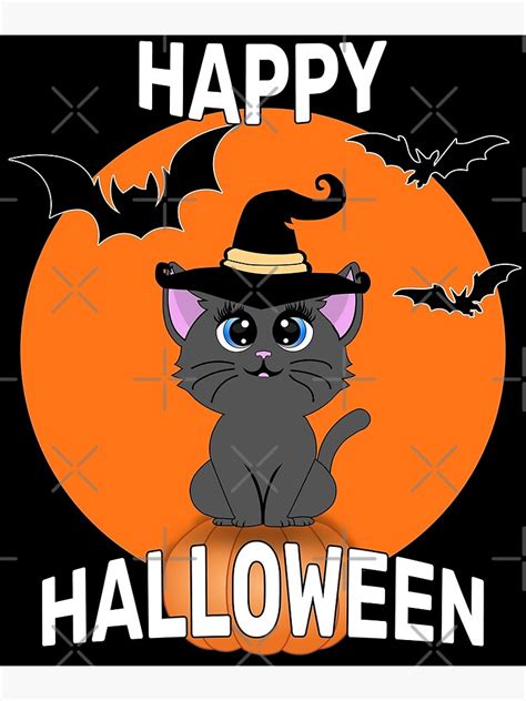 Happy Halloween Cute Witch Cat Poster For Sale By Carrietdesigns