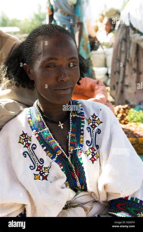 A Beautiful Tigrinya Woman Dressed In A Traditional Tigray Dress At The