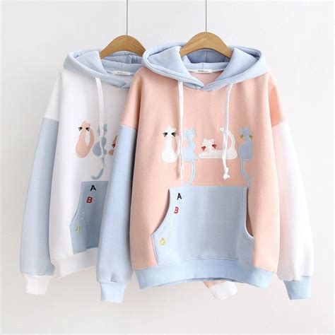 Cute Kawaii Cat Embroidery Hoodie Pullover Se10466 Trendymoda Hoodie