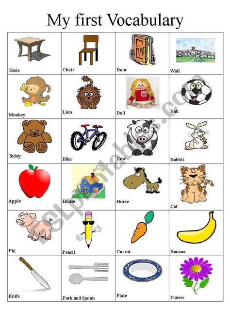 My First Vocabulary Esl Worksheet By Yetigumboots