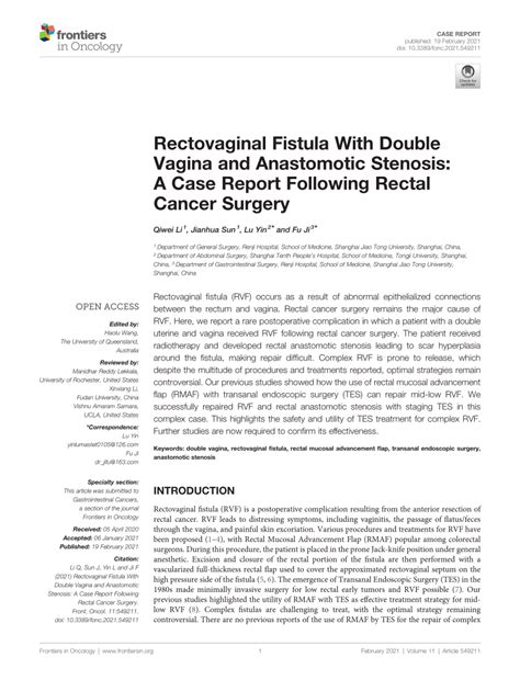 Pdf Rectovaginal Fistula With Double Vagina And Anastomotic Stenosis