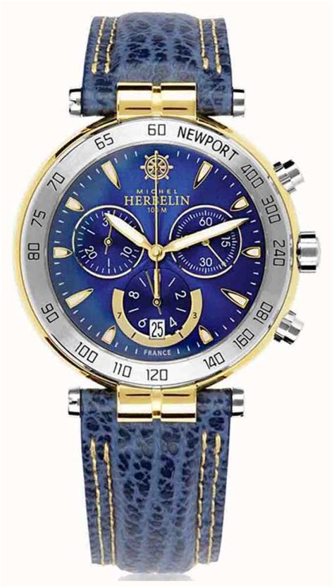 herbelin newport originals chronograph 40mm blue dial blue leather 37654 t35 first class