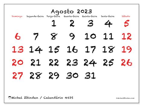 Calendário De Agosto De 2023 Para Imprimir “45ds” Michel Zbinden Pt