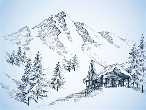 Snow Mountains Winter Landscape Hand Drawn Vector 02 Free Download