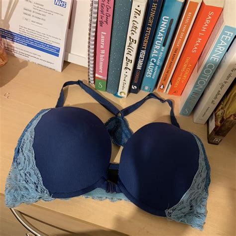 Blue Bra With Front Clasp And Lace Racer Back Depop