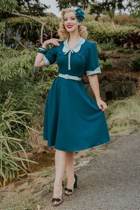 ella collaboration ~ 40s ella kat swing dress en verde azulado y menta