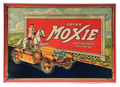 Lot Detail Moxie Distinctively Different Embossed Tin Sign W Horse