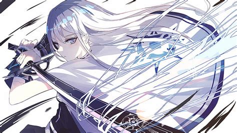 Hd Wallpaper Anime Original Grey Eyes Long Hair Sword White Hair