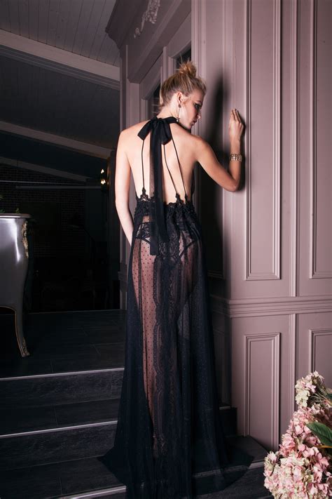 long black see through nightgown with lace f41 sheer etsy