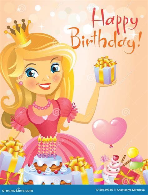 Happy Birthday Princess Greeting Card Stock Illustration