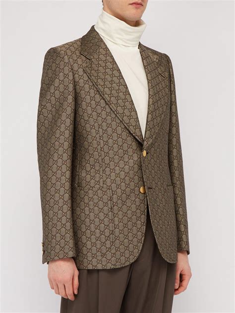 Gucci Cotton Gg Monogram Single Breasted Suit Jacket In Beige Natural