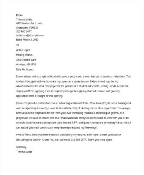 nursing student cover letter templates  ms word