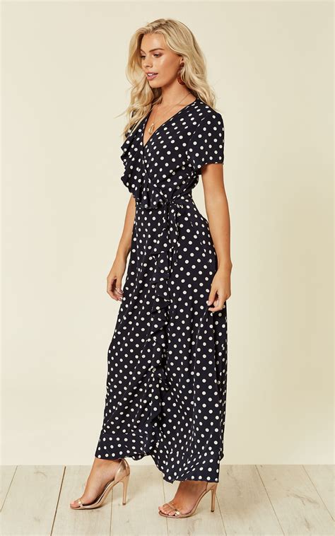 Beau Navy Polka Dot Maxi Wrap Dress Silkfred Unique Fashion