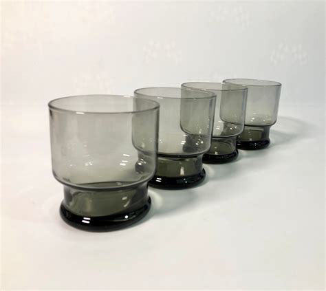 Vintage Retro Smoky Grey Ombre Stackable Drinking Glasses Tumblers Set Of 4 Lowball