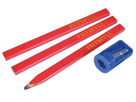 Faithfull Faicpsharp Carpenters Pencils Red Pack X 3 And Sharpener