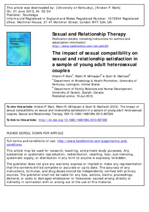 Pdf The Impact Of Sexual Compatibility On Sexual And Relationship Satisfaction In A Sample Of