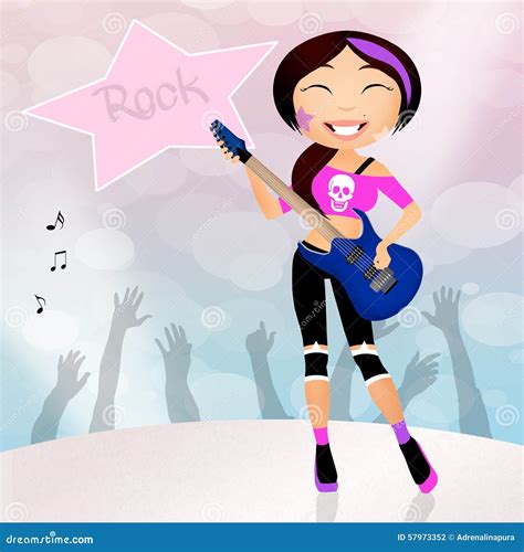 Rock Star Girl Playing Guitar Stock Illustration Illustration Of